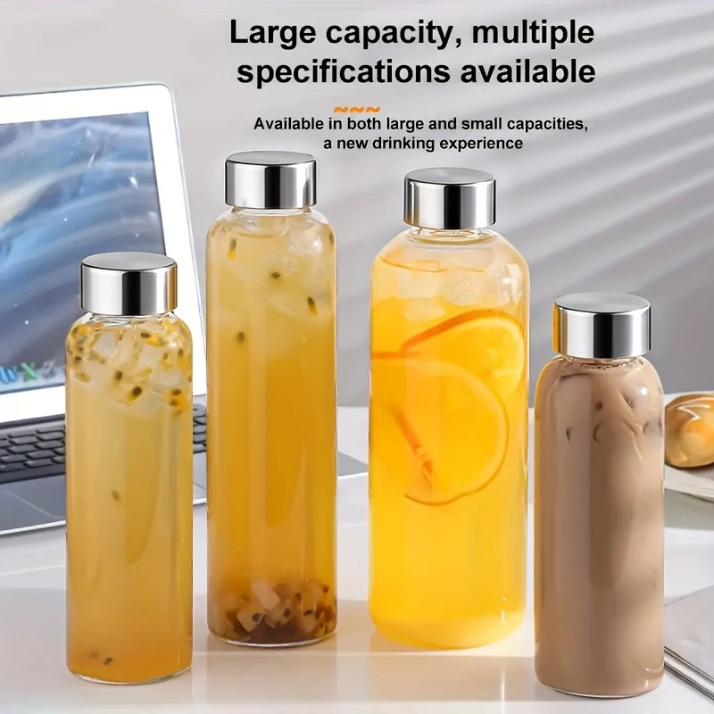 3PCS Glass Sports Water Bottle with Lid Leak-Proof Heat-Resistant 500/750/1000ML for Travel And Storing Such As Juices Smoothies