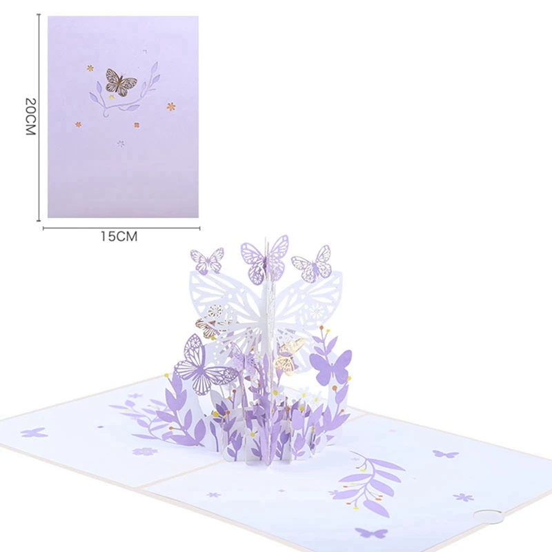 3X Purple Butterfly Birthday Popup Card, Butterfly Flower Basket 3D Greeting Cards For Women Girl Daughter, Mothers Day