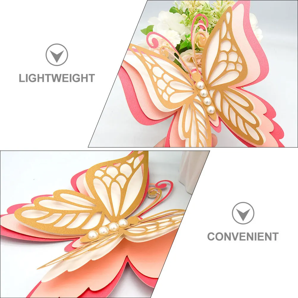 

4Pcs Pearl Butterfly Wall Decals Large 3D Paper Butterflies Wall Decor Wedding Party Room Decoration Adhesive Butterflies Decor