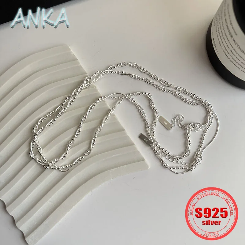 ANKA NEW S925 Silver Design Twisted Beads Double Layers Snake Bone Necklace for Women Collarbone Chain