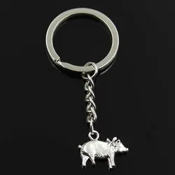 New Fashion Keychain 21x16mm 3D Pig Pendants DIY Men Silver Color Car Key Chain Ring Holder Souvenir For Gift