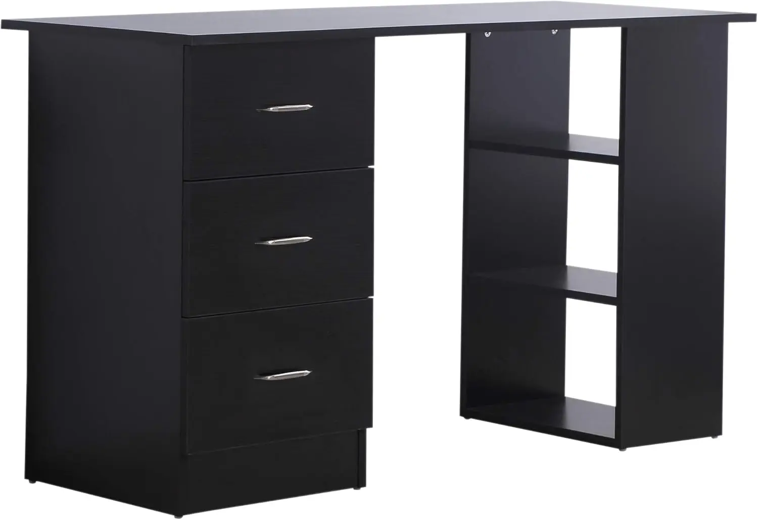 مقاس 47 بوصة، مكتب كمبيوتر منزلي حديث، خزانة كتب، محطة عمل طاولة كتابة مع 3 أدراج ورف تخزين - أسود #2