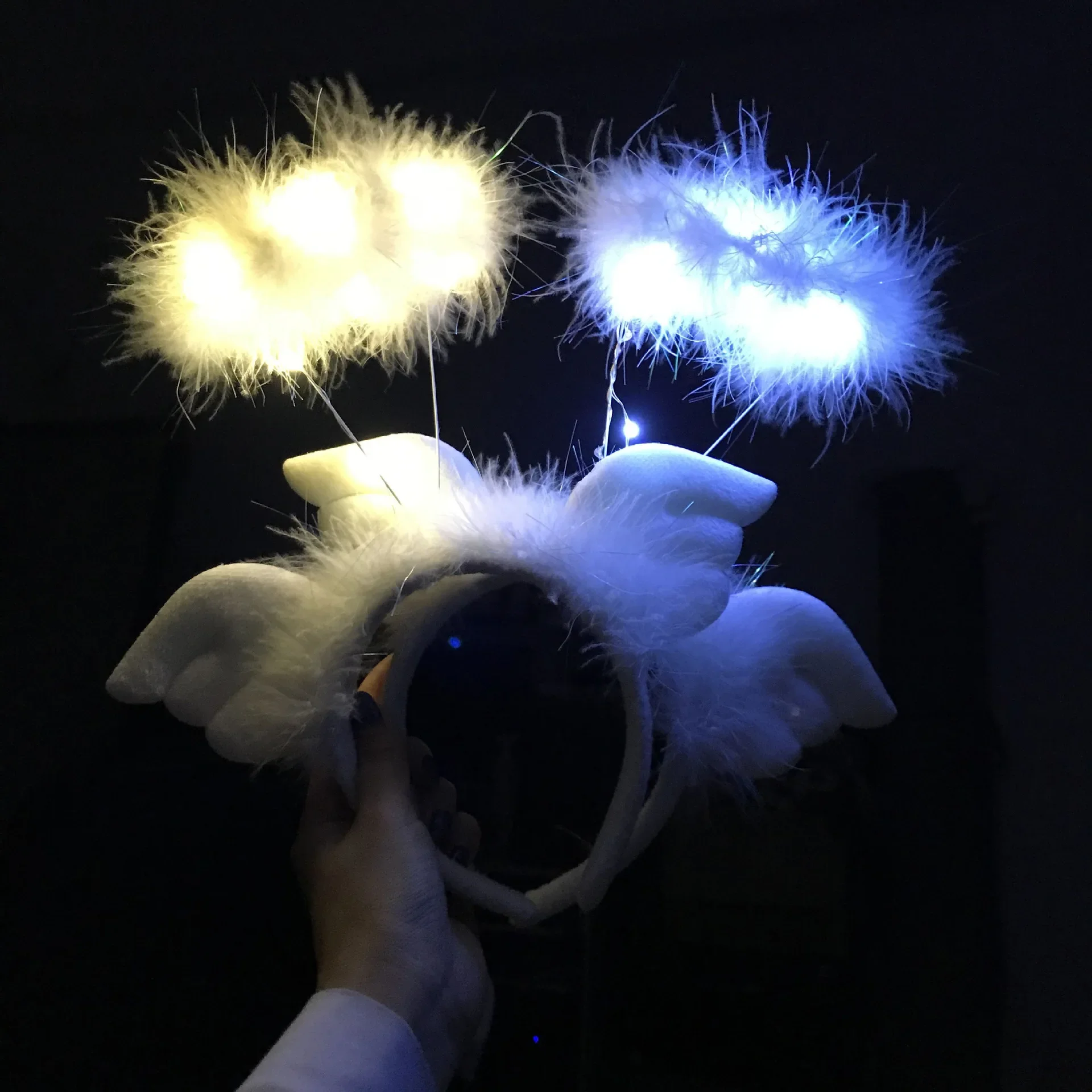 Белая повязка на голову с крыльями ангела, черная злая повязка на голову, светлая красочная мигающая пряжка на голову, светящийся подарок на день рождения, фестиваль