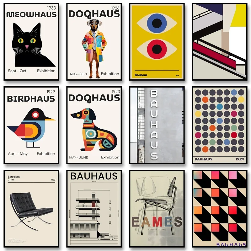 Affiche de chaise Bauhaus minimaliste, peinture sur toile abstraite du milieu du siècle, impression géométrique moderne, tableau d'art mural pour la décoration de la maison