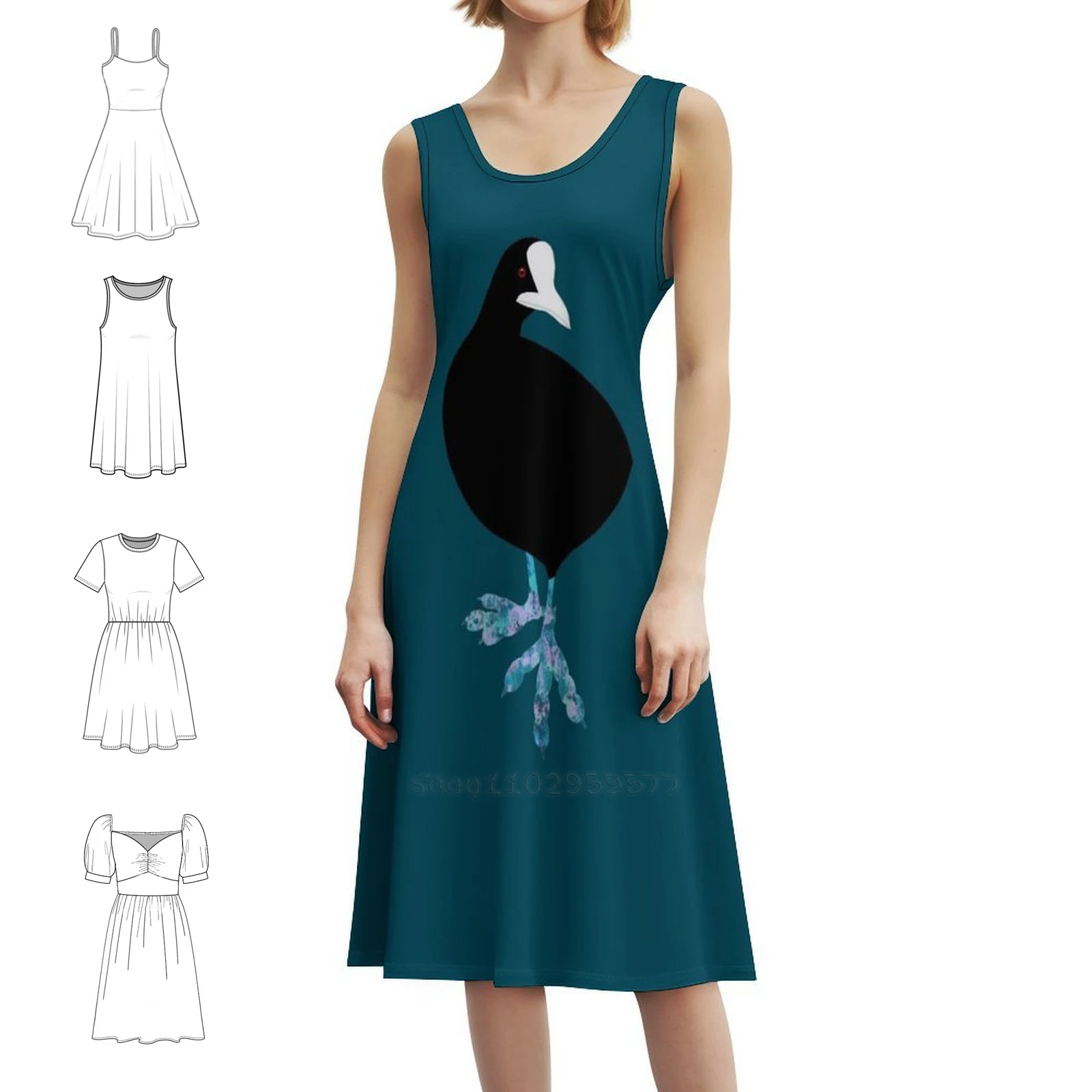 

Платье Common Coot-The Abstract Bird с вырезом в форме сердца, элегантное летнее праздничное платье для женщин, Coot, Common Coot, Eurasian Coot