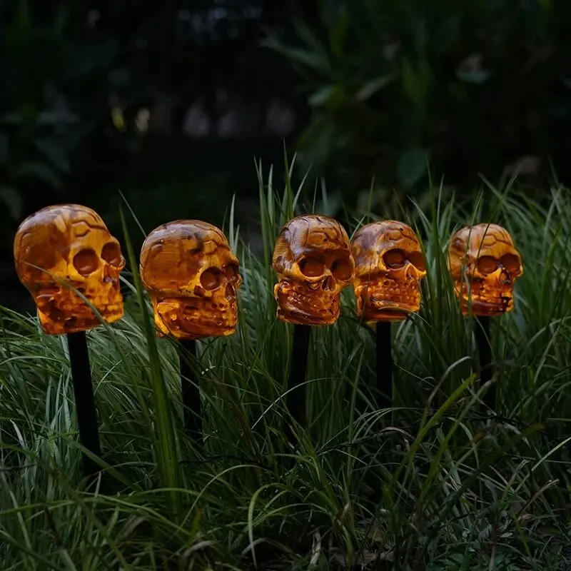 5PC/Set Halloween Outdoor Solar Skull Path Lights Waterproof LED Lawn Lights Garden Yard Balcony Holiday Party Horror Decoration