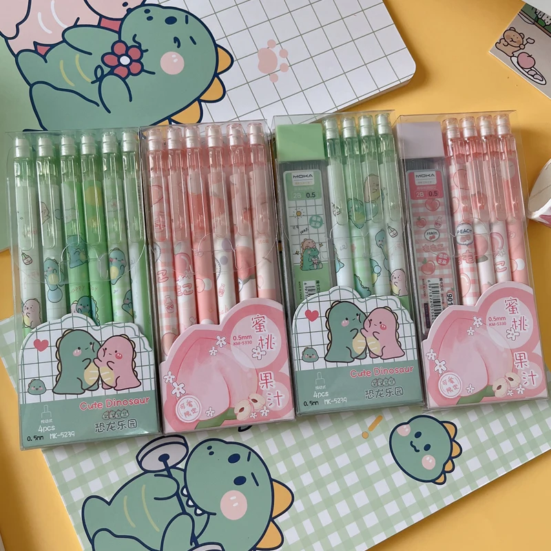 قلم رصاص ميكانيكي لخوخ الكرتون ، قلم آلي مع عبوات إعادة تعبئة للطلاب ، مظهر عالي ، قلم كاواي للفنانين ، 6 في كل مجموعة #4