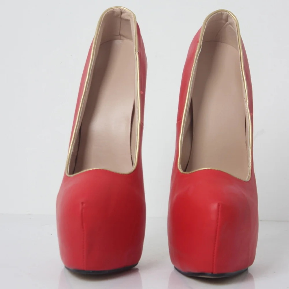 รองเท้าส้นสูงโลหะ 22 ซม., รองเท้าส้นตึกสำหรับผู้หญิง, รองเท้าเต้นรำสำหรับผู้ชายที่ชอบแต่งกายข้ามเพศ, หัวรองเท้าทรงกลม, สวมแบบสลิปออน, สีแดง, สีตามสั่ง