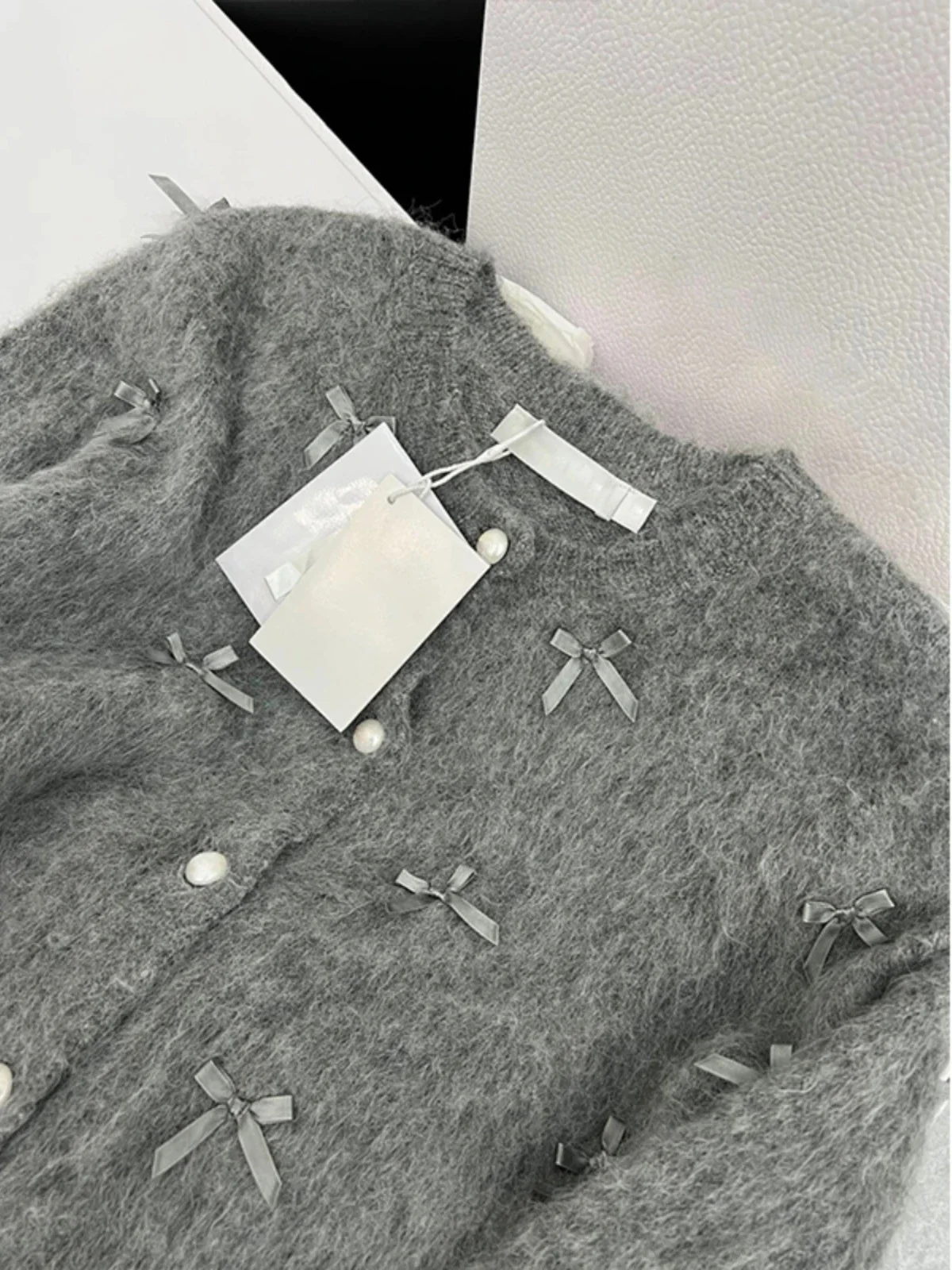 Gray Sweater Jackets Women Clothing O-neck Sweet Bow Sueter Mujer Fashion Mohair Soft Knit Korean Cropped Pullovers Pull Femme