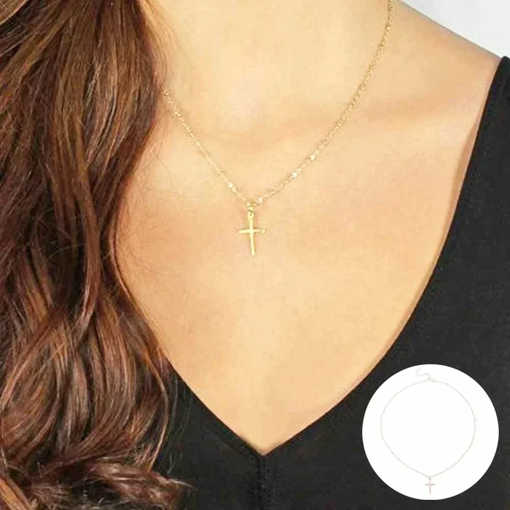 Delysia King Women Simplicity Trendy Cross Necklace Elegant Temperament Personality Gold-plated Bead Clavicle Chain