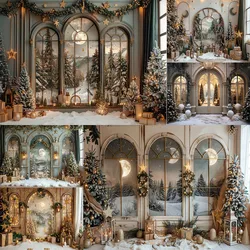 Christmas Background Photography Moon Xmas Tree Gift Backdrop Stand Party Wallpaper Decorations Photo Studio Props Banner