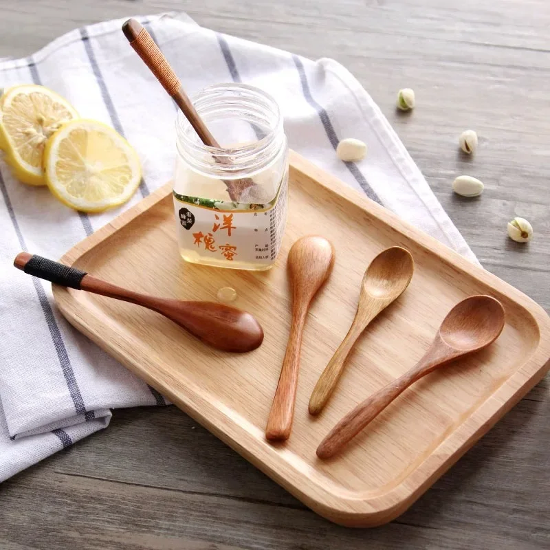 Japanese Small Wooden Spoon Kitchen Supplies Long Handled Solid Wood Tea Spoon Coffee Accessories Dessert Coffee Honey Spoon