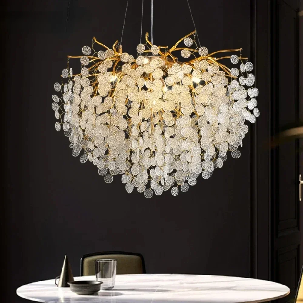 Luxury Crystal Chandeliers Gold Hanging Pendant Light Fixture for Kitchen Island Living Dining Room Home Decoration Hanging Lamp