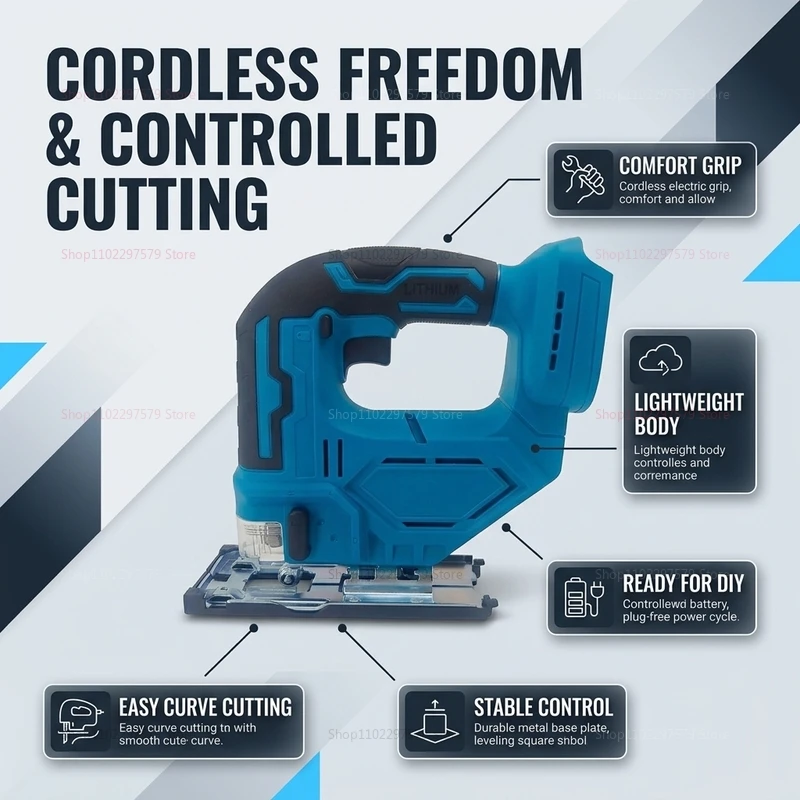 3000RPM 18V Cordless Jigsaw Electric Saw Brushless Wood Cutting Tool Portable Reciprocating Saw DIY Power Tool Without Battery