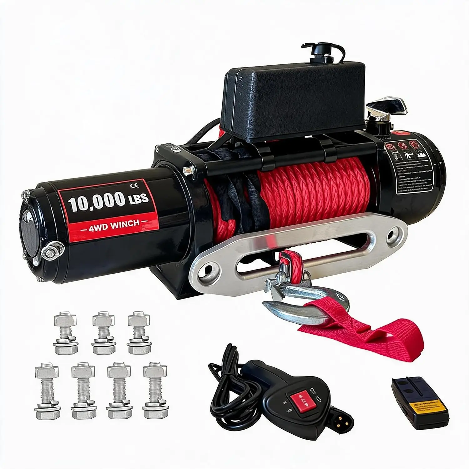 10,000LBS Electric Winch, 12V 3HP Synthetic Rope Winch with 2-in-1 Wireless Remote, Aluminum Hawse Fairlead, IP67 Waterproof for 4WD SUV Truck Trailer Off-Road Rescue