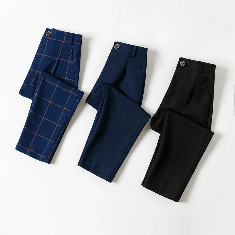 

Kids Boys Suit Pants Piano Performance Clothes 2023 New Arrival Children Black Navy Pants Teenage Boys School Plaid Trousers