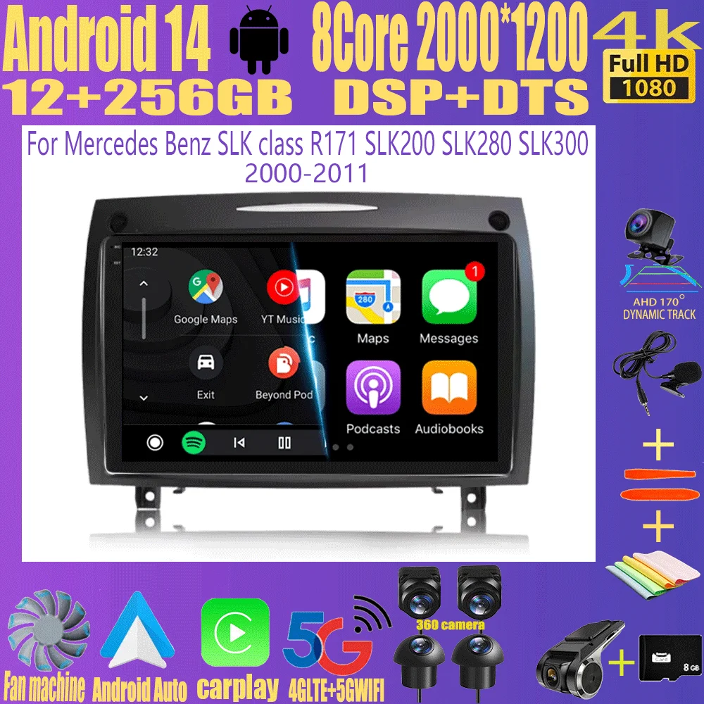 

Android 14 For Mercedes Benz SLK class R171 SLK200 SLK280 SLK300 2000-2011 Car Radio Multimedia Video Player Navigation GPS