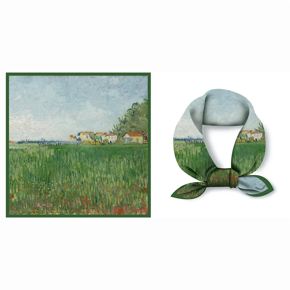 

53 см шарф женский картина маслом квадратные шарфы обертывания бандана маленький хиджаб платки женский галстук повязка на голову шейный платок женские галстуки-бабочки