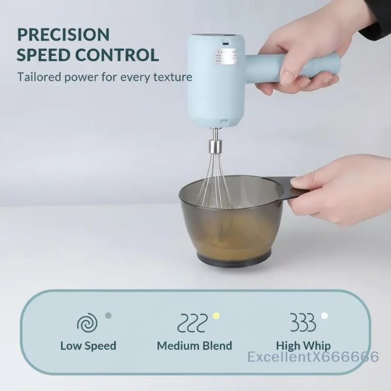 Portable Cordless Electric Egg Beater USB Rechargeable Detachable Whisk for Home Baking Gift for Baking Lovers