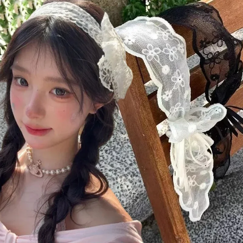 

Wide-brimmed Lace Headband for Women Broken Hair Band Sweet Forest Style Pressed Hair Band Elegant Embroidery Ribbon Headband
