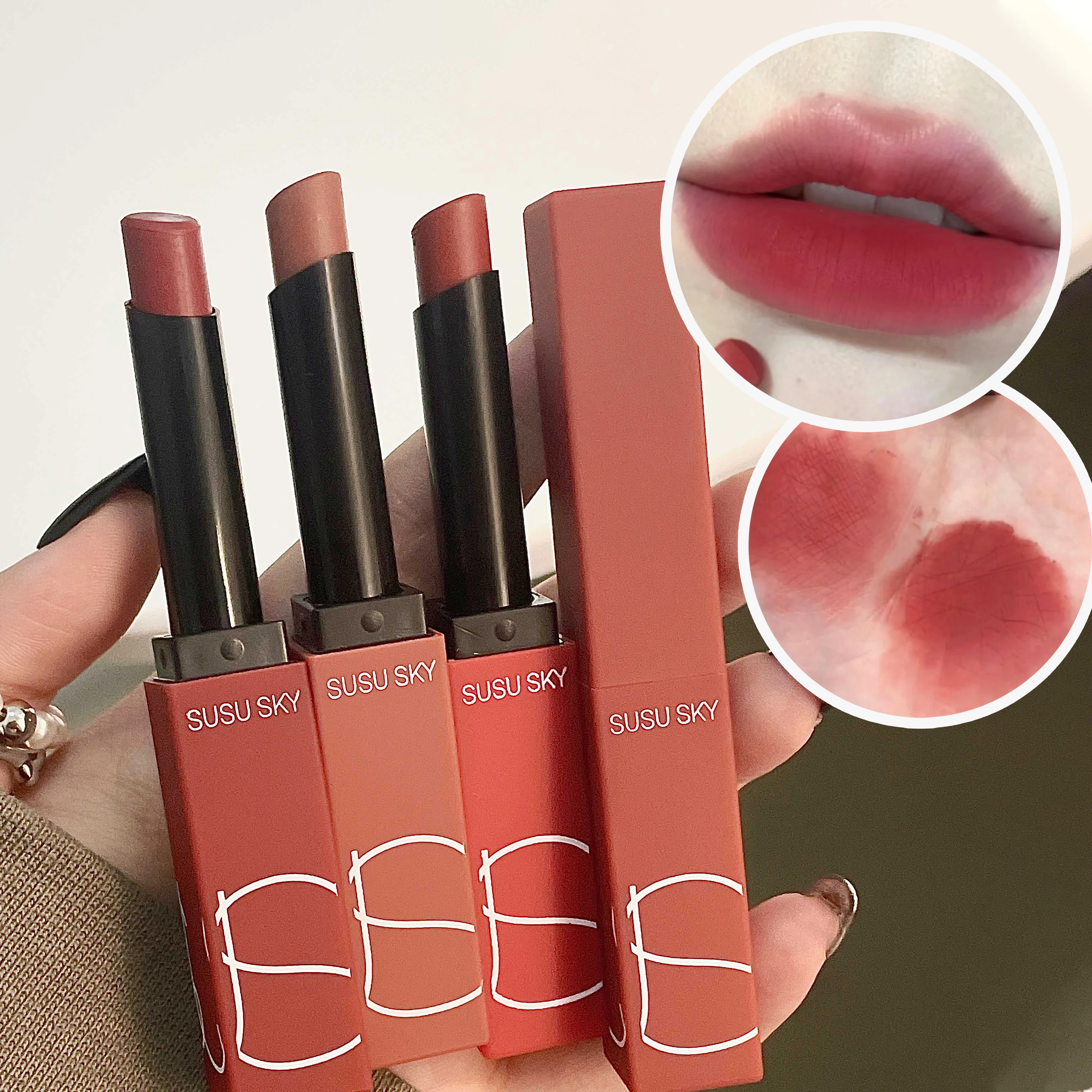 Matte Velvet Thin Tube Lipstick Lasting Waterproof Resistant to Fading Smooth Application, Lip Gloss Lip Balm for Autum&Winter
