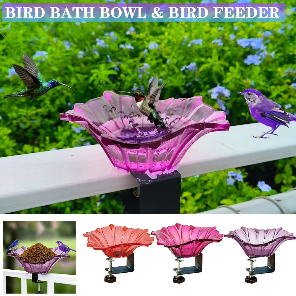 Miniature Fence Bird Bath Bowl Deck Mounted Removable Railing Bird Feeder Easy to Clean Easy to Install Bird Feeding Tray