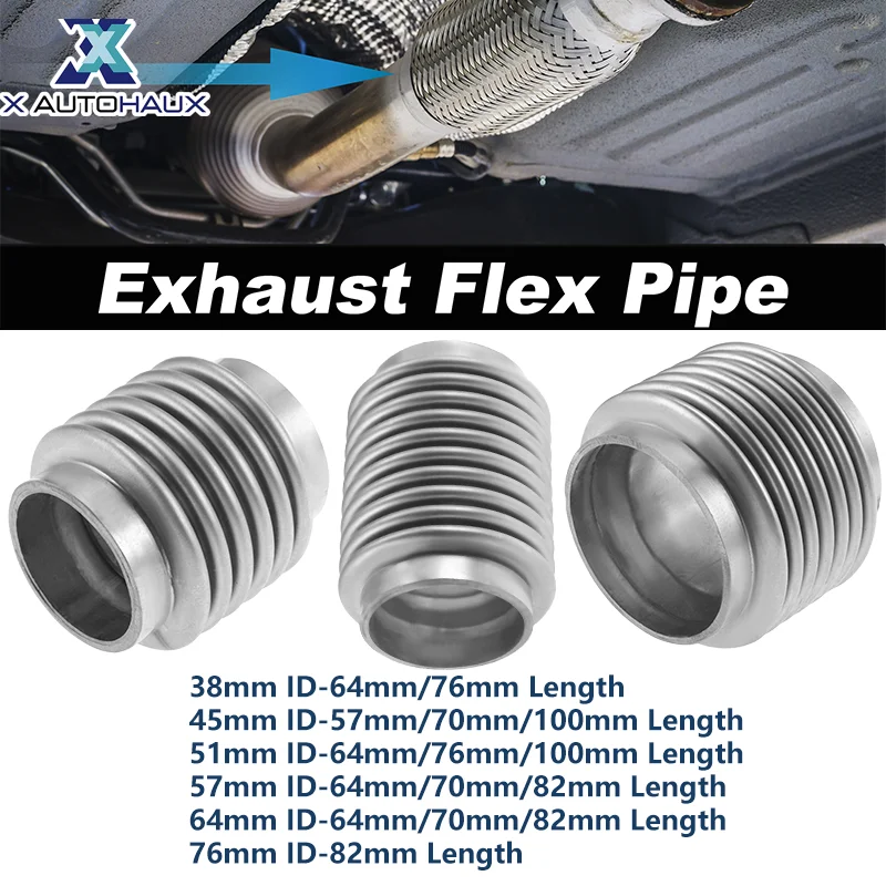 

X Autohaux 38mm 45mm 51mm 57mm 64mm ID Universal Exhaust Pipes Muffle Tube Stainless Steel Exhaust Flex Pipe Car Accessories
