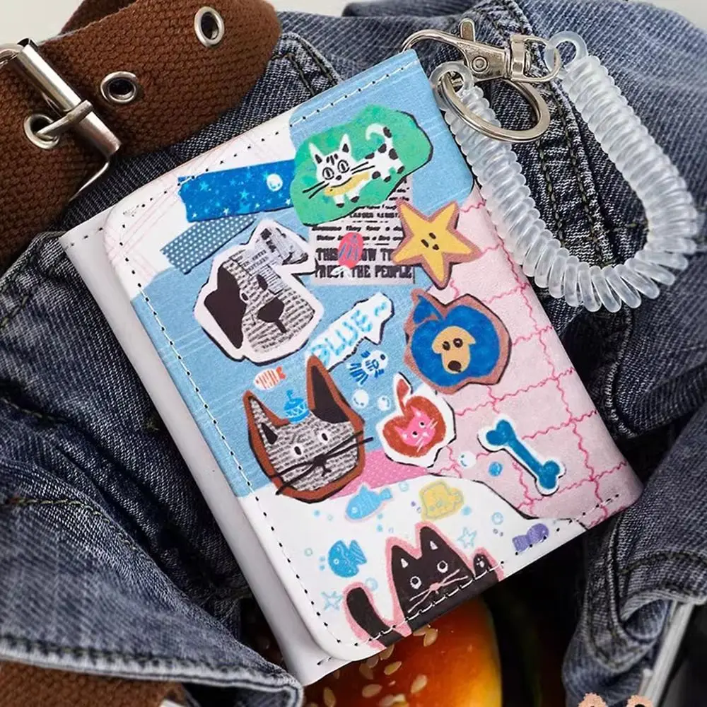 น่ารัก 3 พับกระเป๋าเงินเหรียญ PU หนังการ์ตูนผู้ถือบัตรเครดิตกันน้ํากระเป๋าสตางค์นักเรียนหญิง