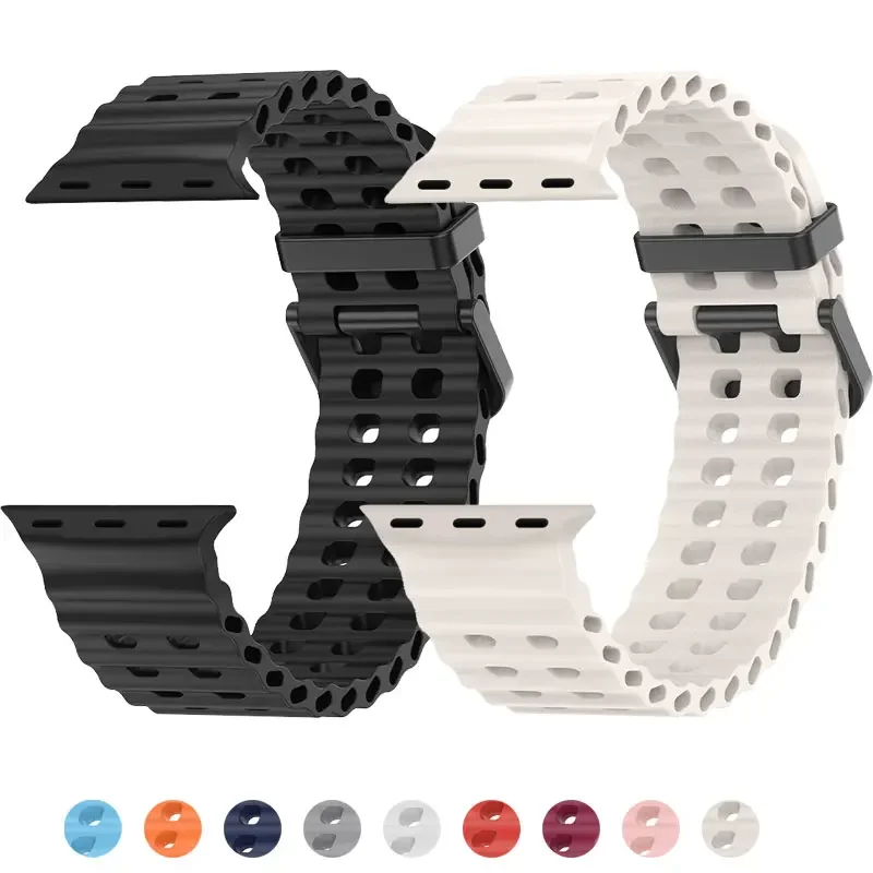 Ocean Silicone Band for Apple Watch Ultra Strap 45mm 44mm 41mm 42mm 40mm 46mm Soft Sport Bracelet iWatch Serie 9 8 7 6 SE 5 4 10