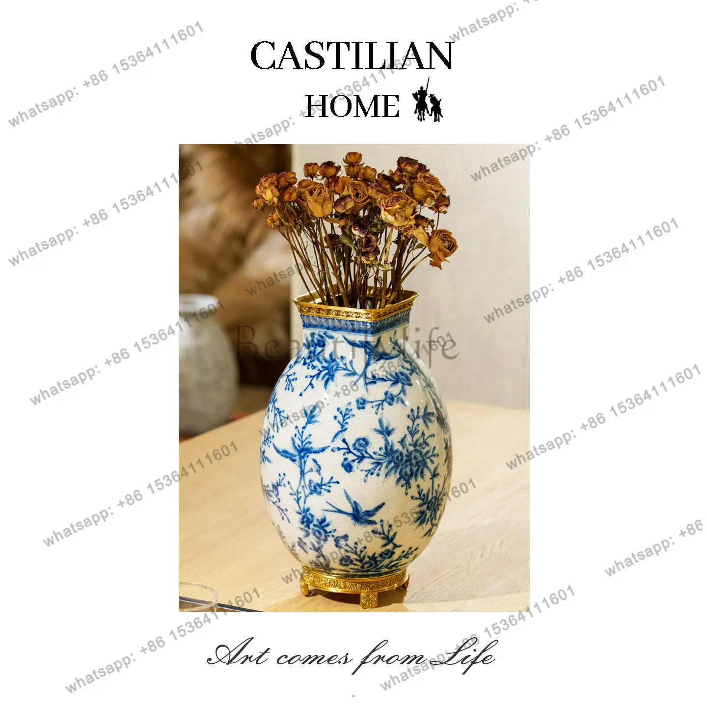 HOT light luxury high sense blue and white porcelain lantern vase ornament Bogu frame decoration C5988