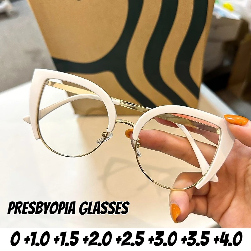 

New Retro Cat Eye Presbyopia Glasses HD Anti-blue Light Reading Glasses Men and Women Fashion Large Frame Presbyopia Glasses