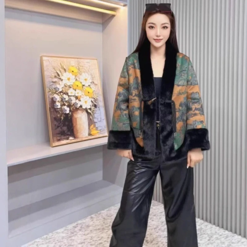 

Короткая утолщенная теплая одежда с хлопковой подкладкой, свободная куртка в этническом стиле, модная темпераментная одежда для мам, одежда с хлопковой подкладкой