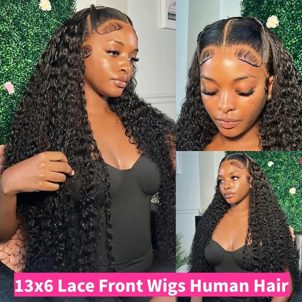 30Inch Natural Black Loose Deep Wave 13x6 Hd Transparent Lace Frontal Wig 200 Density Water Wave Curly Brazilian Human Hair Wigs