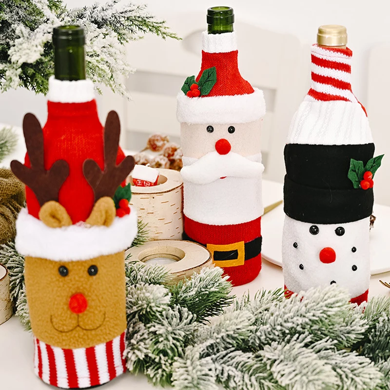 Christmas Ornament Wine Bottle Cover Sweater Hat Scarf Xmas Wine Bottle Holders Bag New Year Home Party Dinner Table Decoration