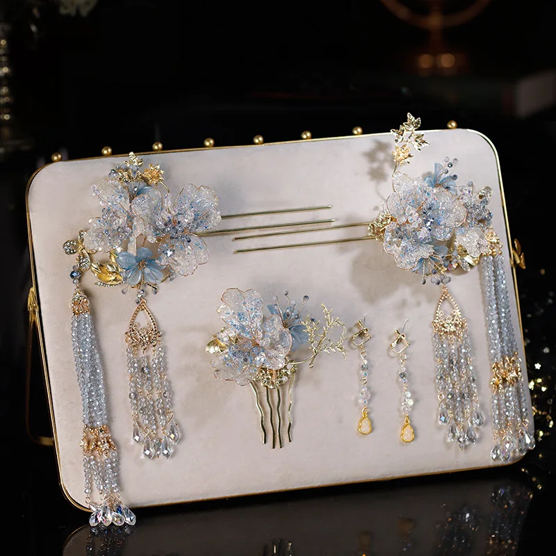 

Головной убор Xiuhe для невесты, новые аксессуары для волос Hanfu, белый лунный свет, антикварные высококачественные сказочные воздушные изысканные аксессуары для волос Xiuhe