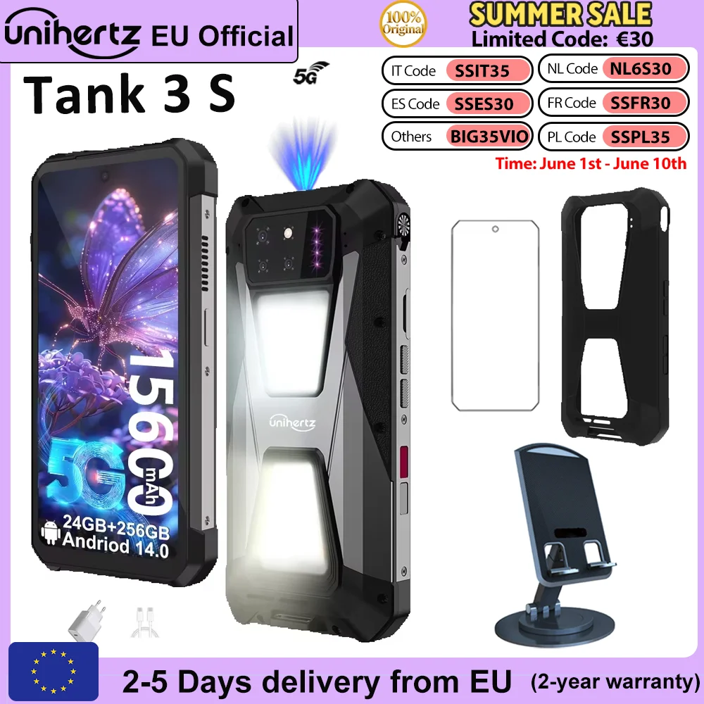 Smartphone robuste Unihertz Tank 3S 8849 avec projecteur, 24/32 Go, 256/512 Go, Dimensity 8200, téléphone portable 15600 mAh, 66 W