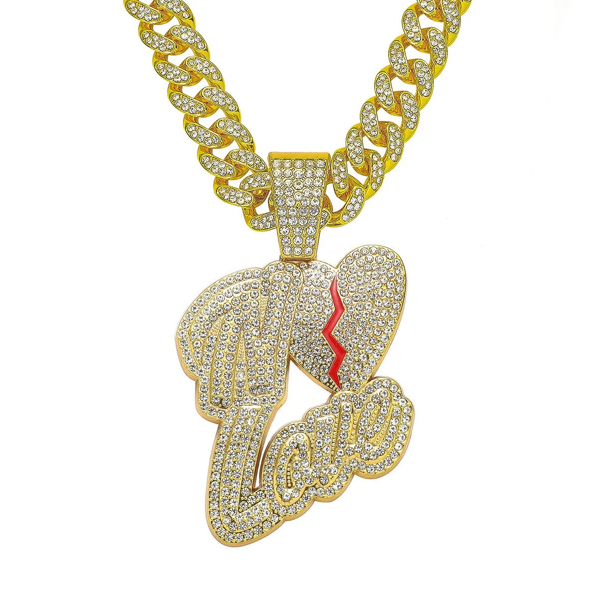 LOVE HEART Pendant with Cuban HipHop Necklace Street Fashion