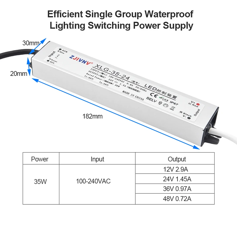 25W 35W Waterproof IP67 Switching Power Supply AC 100-240V to DC 12V 24V Converter Industrial grade / Outdoor SMPS XLG-25 XLG-35