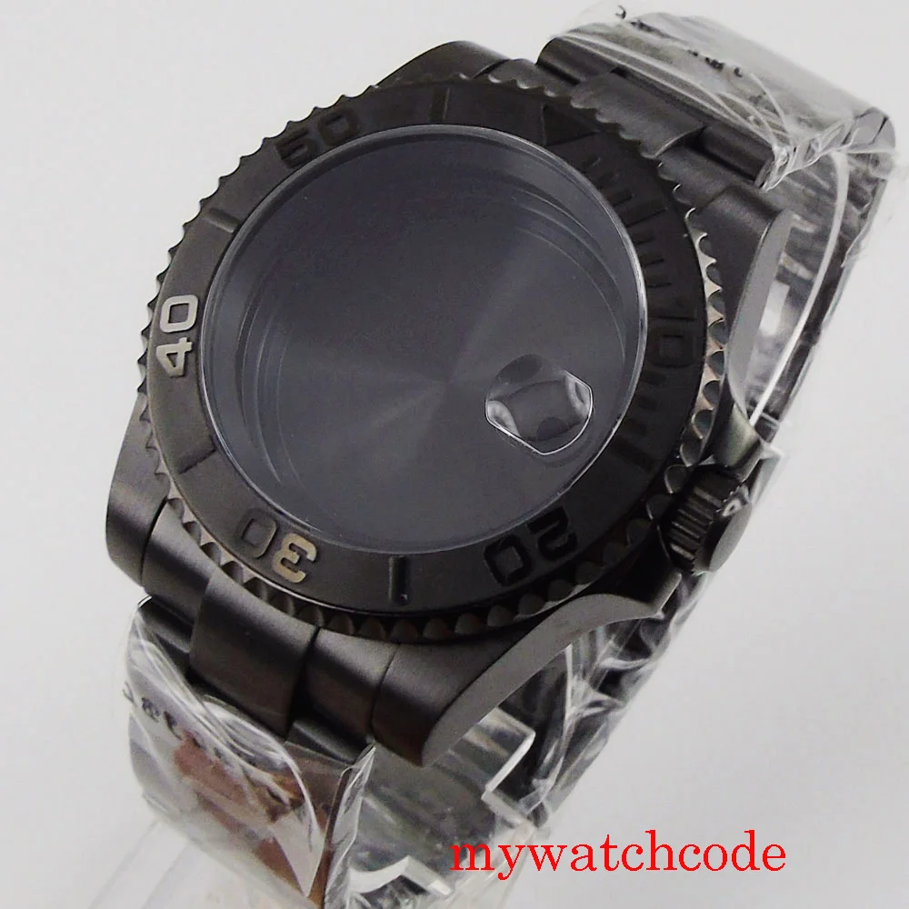 PVD Black 40mm Watch Case for NH34 NH35 NH36 NH70 NH72 Jubilee Steel Bracelet Sapphire Crystal image 3