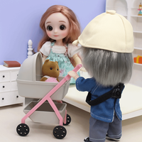 1:12 Dollhouse Baby Stroller Scene Decor Model Living Miniature Baby Stroller Bedroom DIY Simulation Baby Bassinet Cart