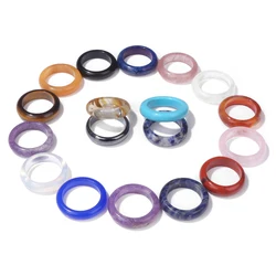 5Pcs Round Circle Stone Ring Natural Agates Jaspers Amethysts Gem Finger Rings Energy Jewelry Gift For Women Men Wholesale