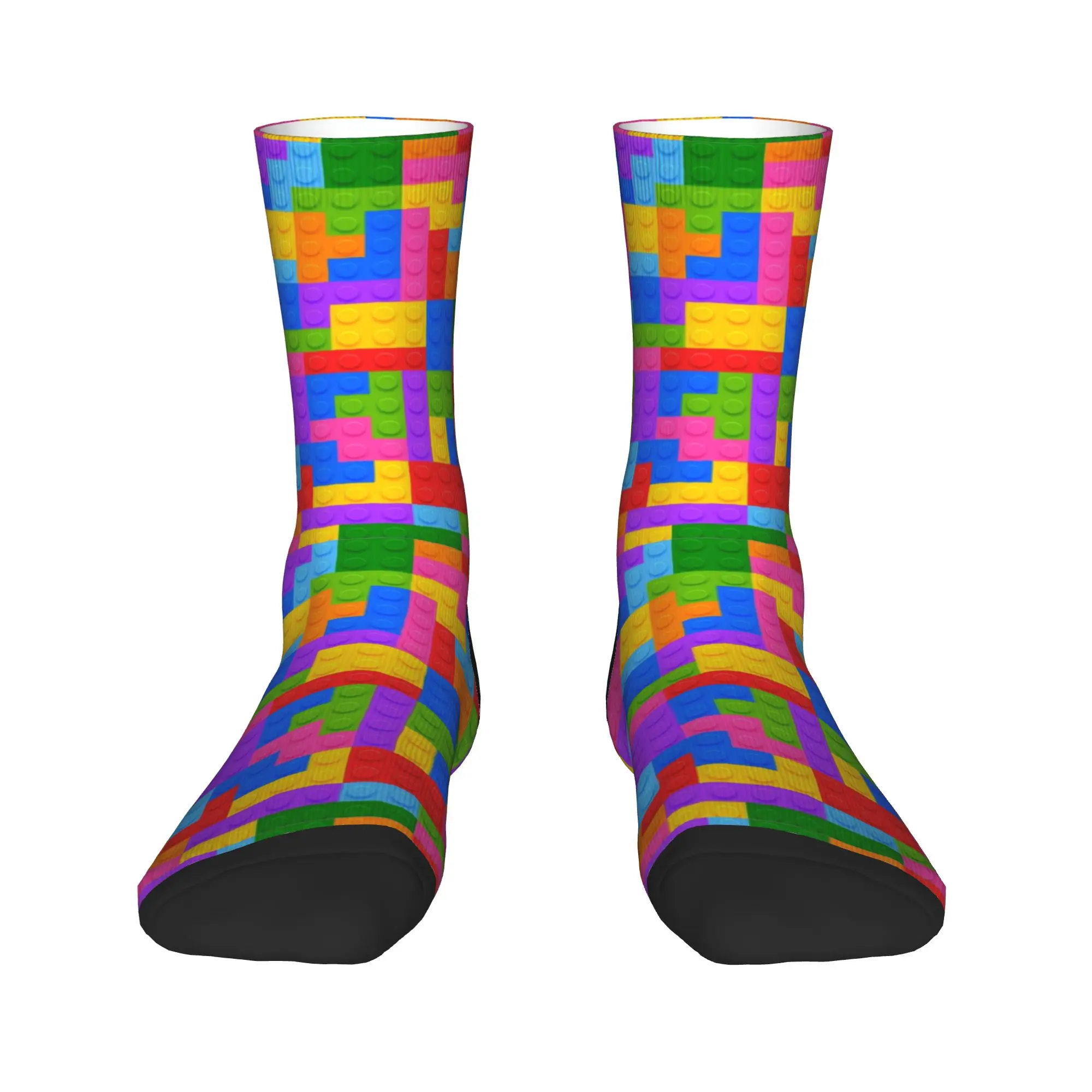 Rainbow Gradient Building Blocks Pattern Stockings Design Casual Socks Spring Anti Bacterial Socks Men Outdoor Sports Soft Socks