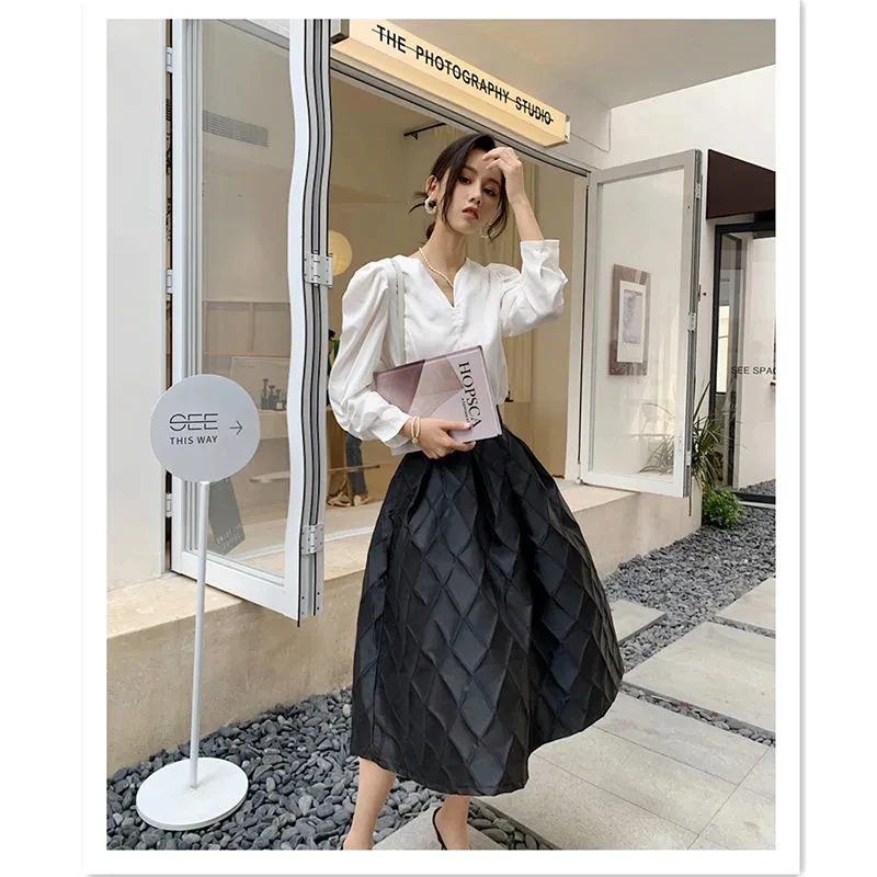 Womens Elegant Stereoscopic Plaid Skirts With Zipper Female High Waist Jacquard Black Skirt S-XXXL 2023 Spring summer Jupe Femme