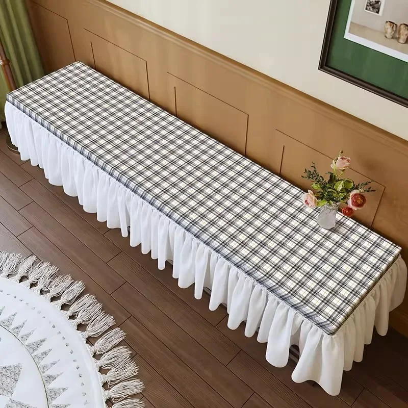 Plaid TV Cabinet TableCloth Oilproof Anti Slip Ruffle Skirt Sheepskin Texture  Furniture Protector Mat Indoor Home Decor Cover