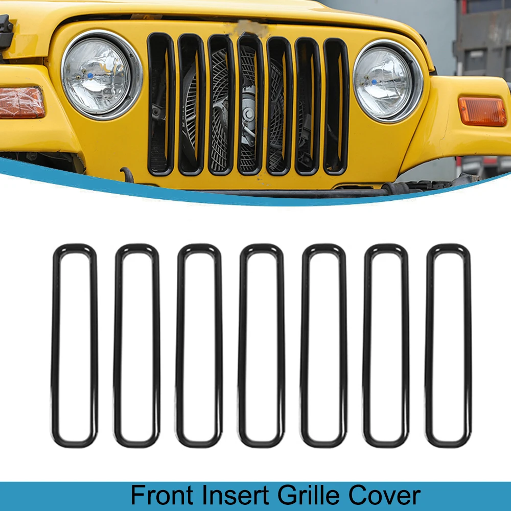 

Car Grills Mesh Front Insert Grille Decoration Cover Stickers for Jeep Wrangler TJ 1997-2006 Auto Exterior Accessories ABS Black