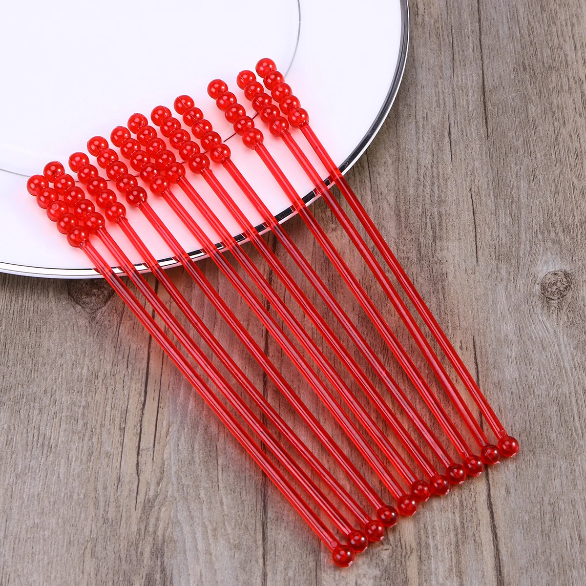 

50Pcs Acrylic Cocktail Drink Stirrers Colorful Translucent Round Beads Suitable for Wine Juice Coffee Beverage Mixing Bar