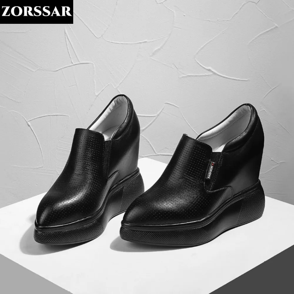 Scarpe casual con plateau con tacco nascosto Scarpe da ginnastica da donna Scarpe slip-on in vera pelle Scarpe da donna con zeppa vulcanizzata che