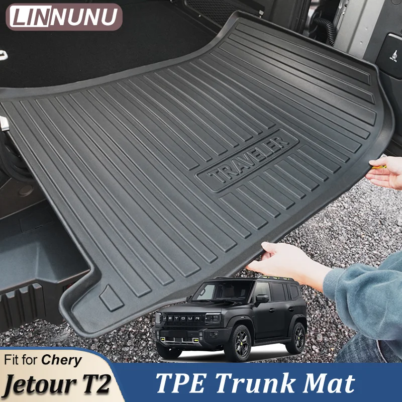 LINNUNU Trunk Mat Fit for Chery Jetour T2 Traveller All-Weather Black TPE Rear Trunk Pad Waterproof Cargo Liner Floor Mats