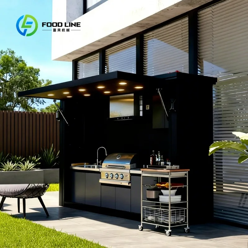 Customized Heavy-Duty Mobile Outdoor Kitchen with Grill and Storage Stainless Steel for BBQ Camping Commercial Catering Events