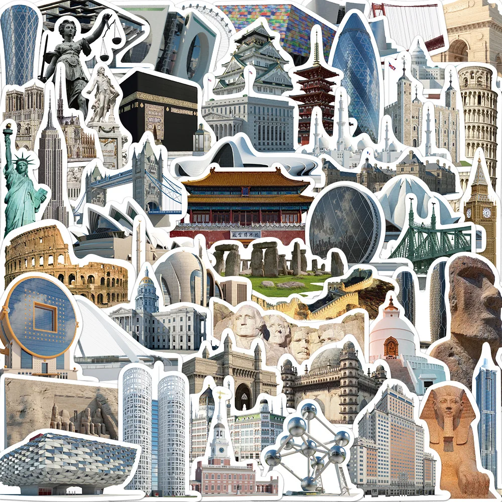 10/30/65PCS World Famous Buildings Graffiti Stickers Decals Skateboard Laptop Phone Helmet Car Funny Waterproof Sticker Kid Toy